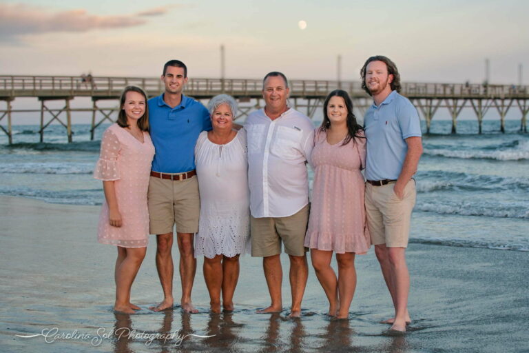 Lifestyle sunset beach family portrait photography nc
