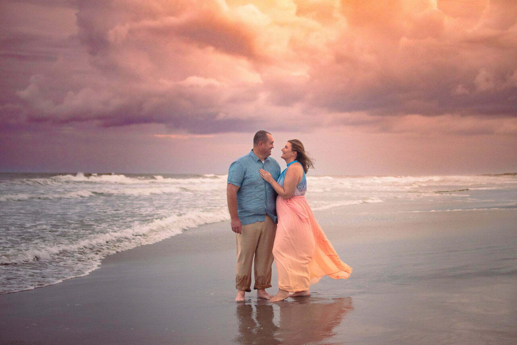 Sunset Beach colorful maternity announcement photography.