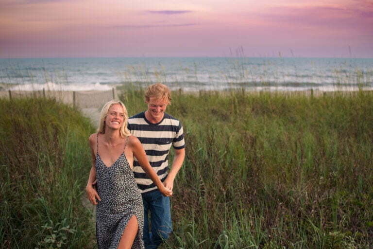Holden Beach, NC engagement photography session at sunset.