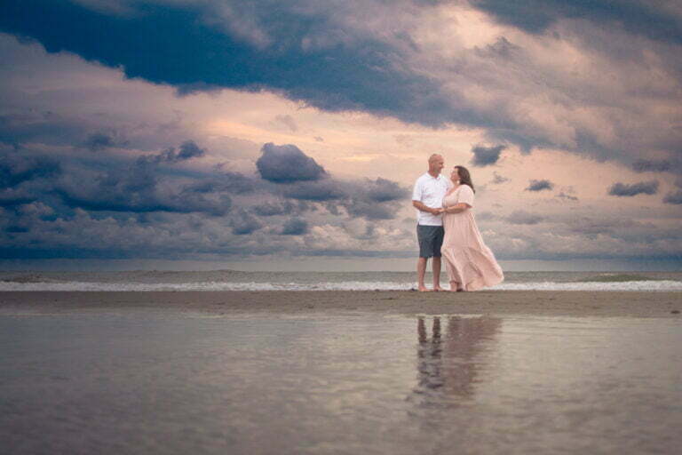 Holden Beach, NC adventure couples family photography session at sunset.