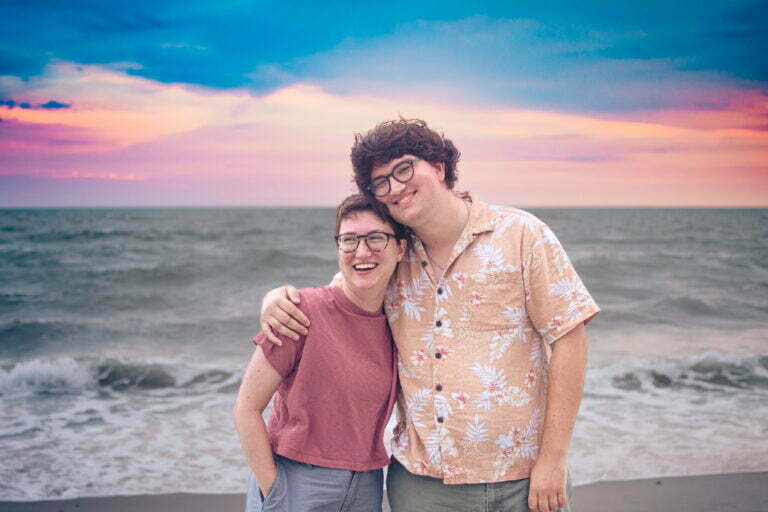 Southport, NC lifestyle family photography on the beach at sunset.