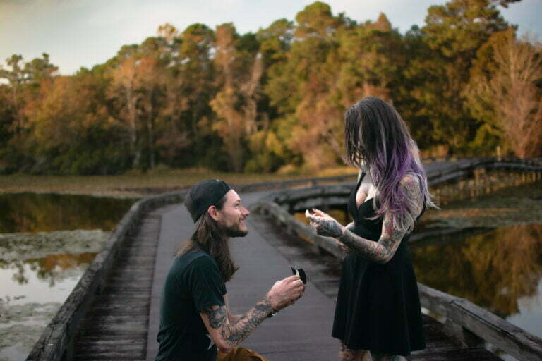 Surprise proposal engagement photographer Shallotte, NC.