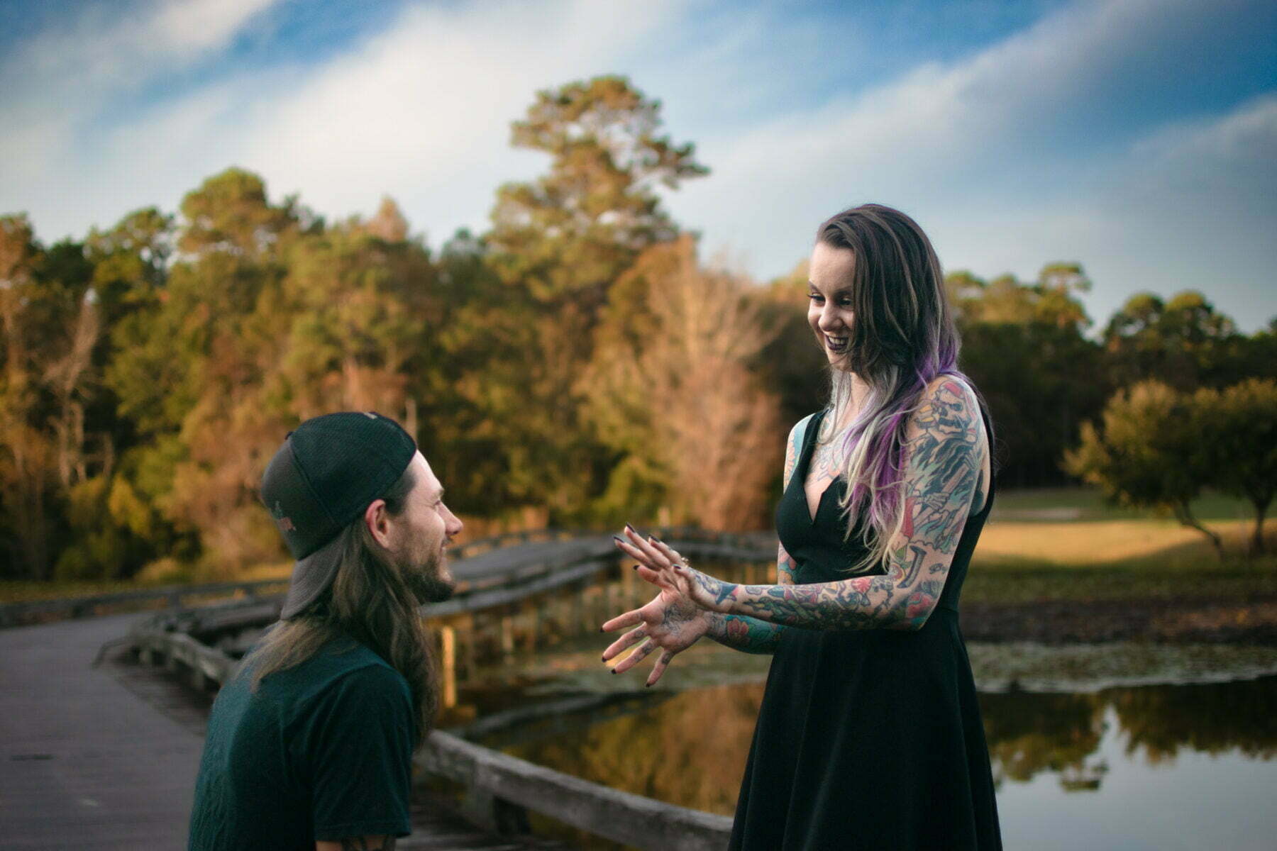 Surprise proposal along Shallotte river engagement photography session North Carolina.