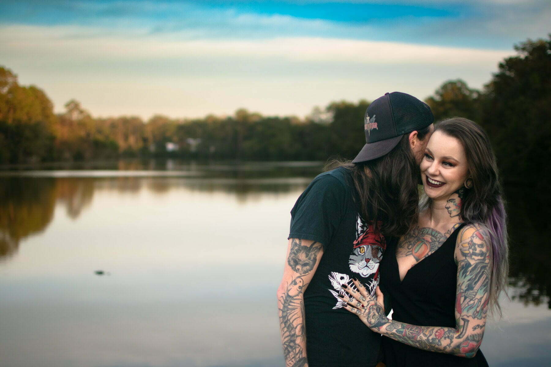 Surprise proposal engagement photography session along the Shallotte River in North Carolina.