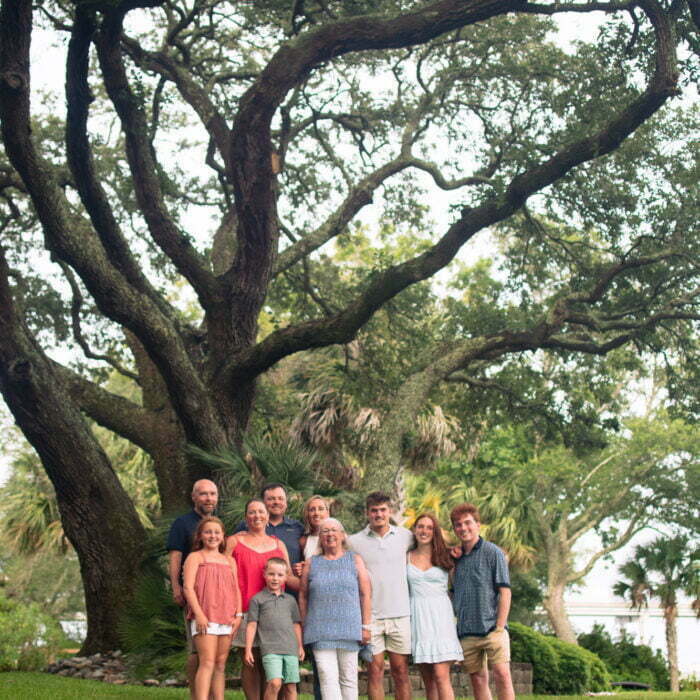 Sunset Beach, NC generational extended family portrait photography session under oak trees.