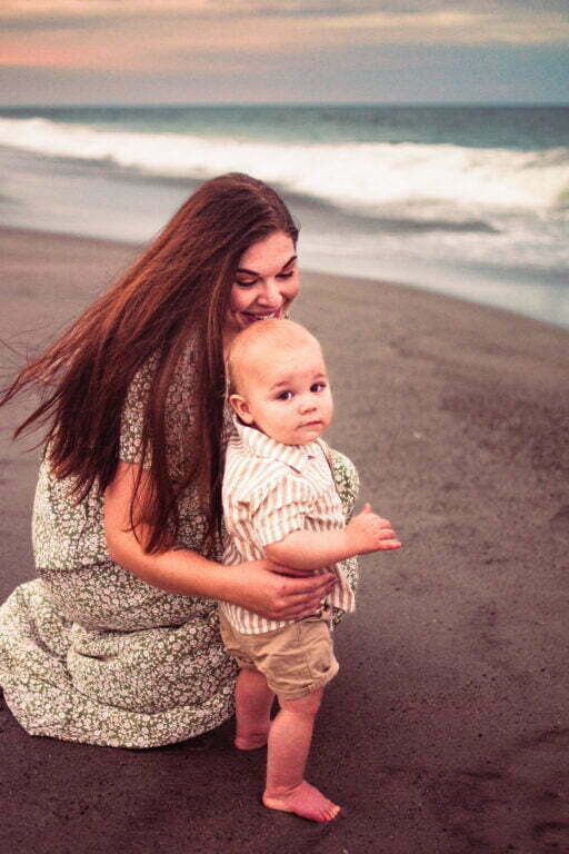 Kure Beach, NC lifestyle family photography session at sunset.