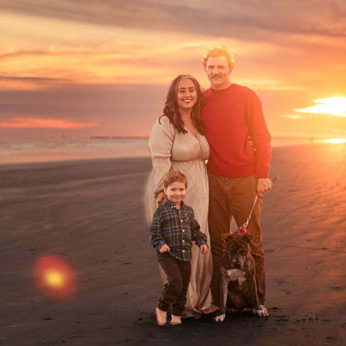 Lifestyle family portrait photography session during golden hour Sunset Beach, NC.