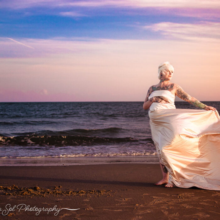 Holden Beach, NC maternity photographer golden dress.