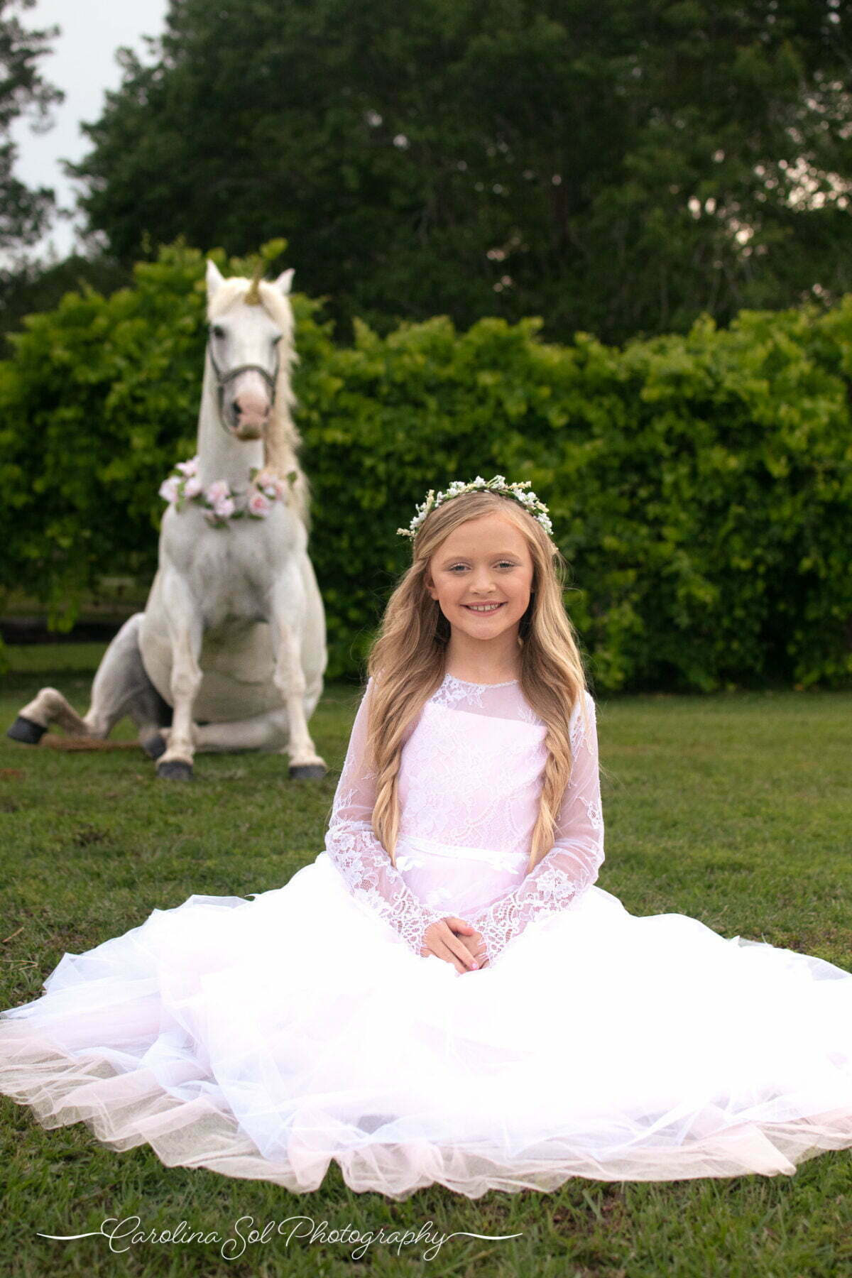 Unicorn princess trick horses photoshoot Shallotte, NC.