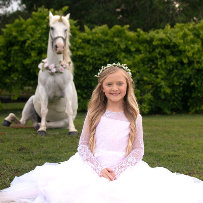 Unicorn princess trick horses photoshoot Shallotte, NC.
