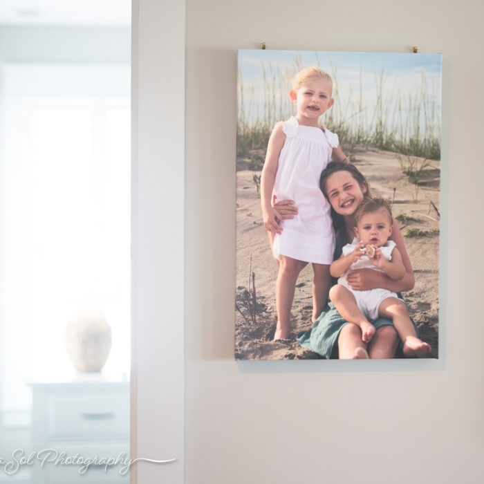 16x24" Natural wrap canvas wall art collection custom fine art family photography Holden Beach, NC.
